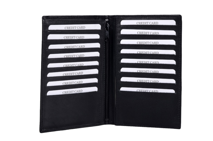 detail kožené pouzdro na šeky, kreditky