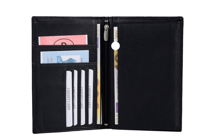 detail kožené pouzdro šeky, kredity