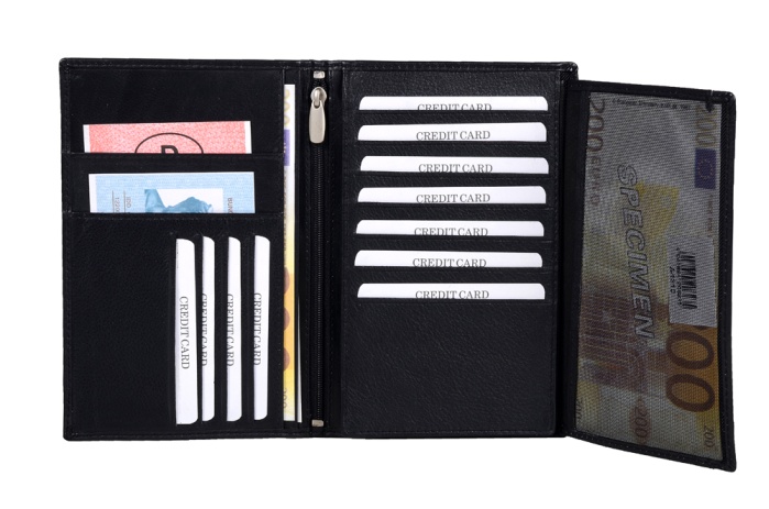 detail kožené pouzdro šeky, kredity