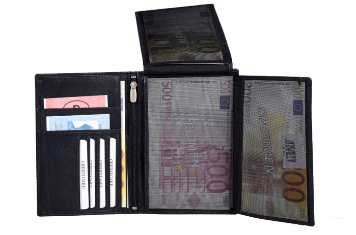 detail kožené pouzdro šeky, kredity