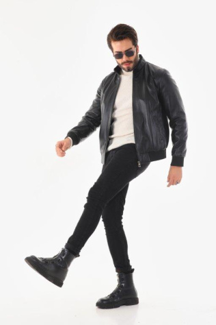 Kožená pánská bunda s náplety, VĚTŠÍ VELIKOST