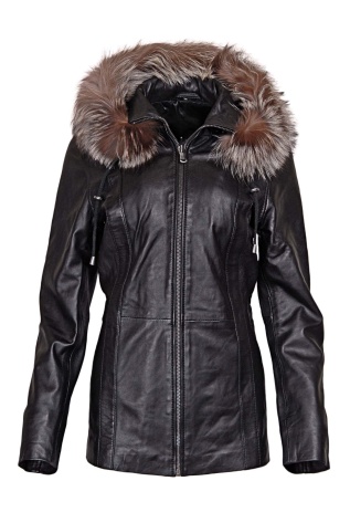 Dámská delší kožená bunda s kožešinou