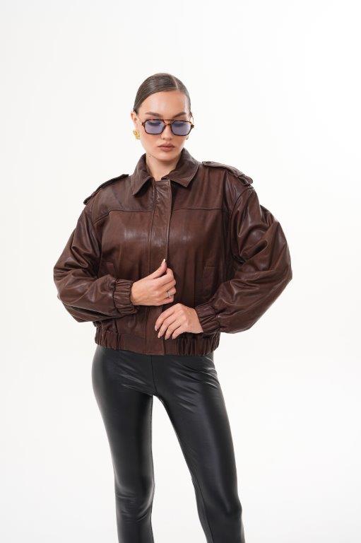 detail Kožená dámská bunda do gumy