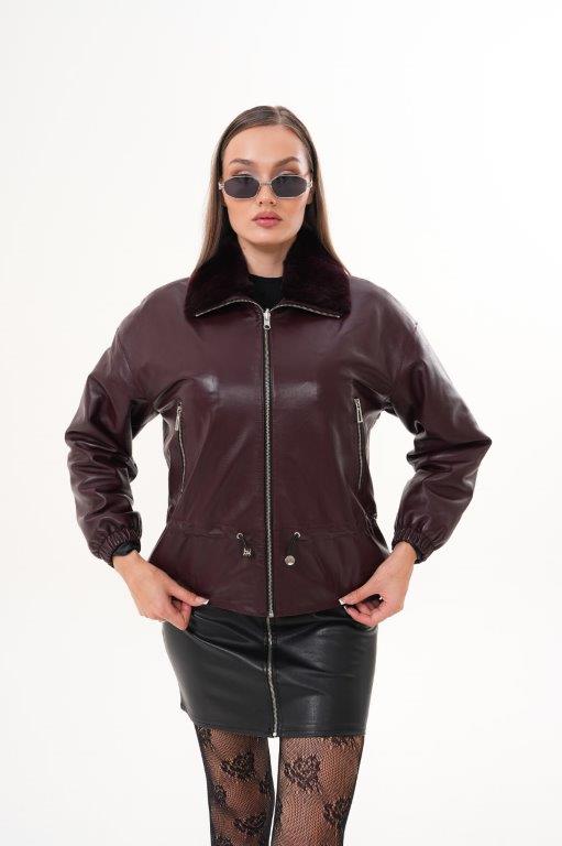 detail Dámská kožená bunda s králičí kožešinou