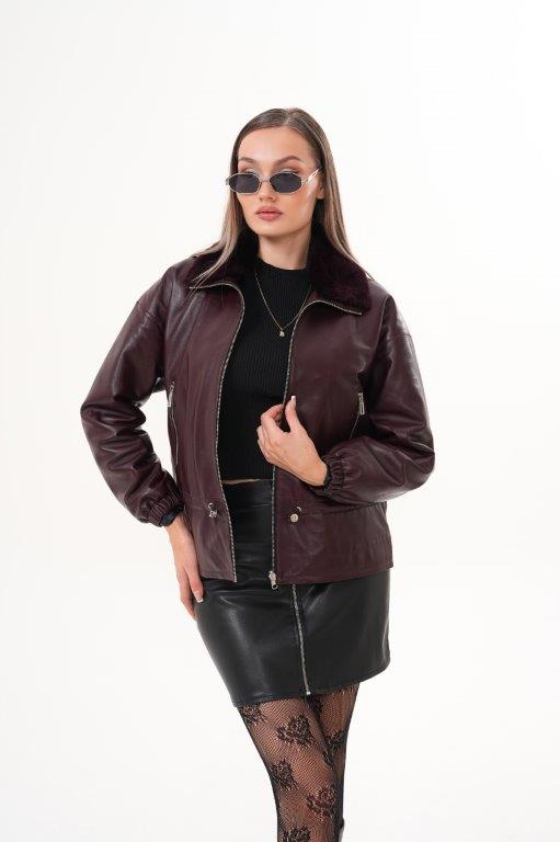 detail Dámská kožená bunda s králičí kožešinou