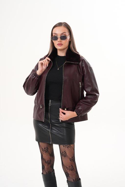 detail Dámská kožená bunda s králičí kožešinou