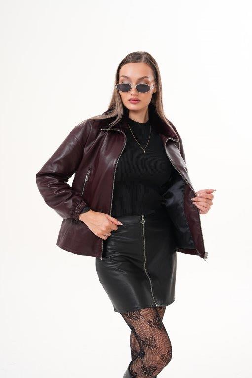 detail Dámská kožená bunda s králičí kožešinou