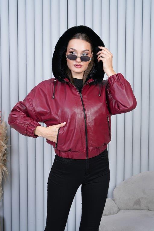 detail Dámská kožená bunda s králičí kožešinou