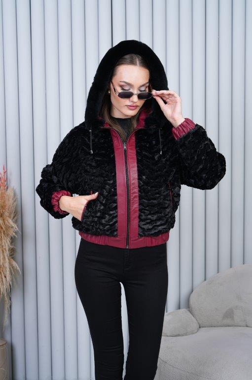detail Dámská kožená bunda s králičí kožešinou