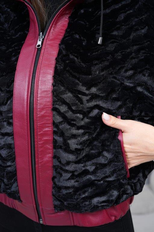 detail Dámská kožená bunda s králičí kožešinou