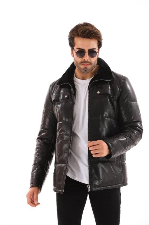 detail Pánská kožená zimní bunda