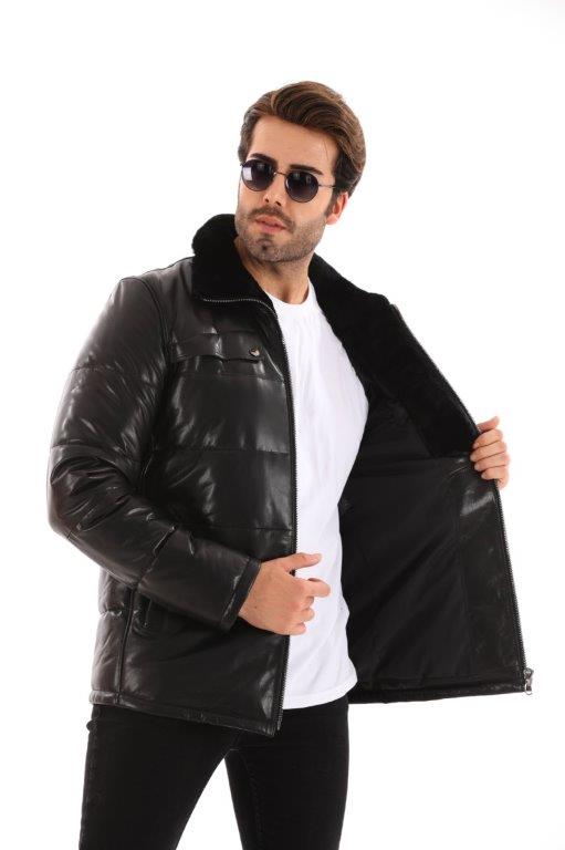 detail Pánská kožená zimní bunda