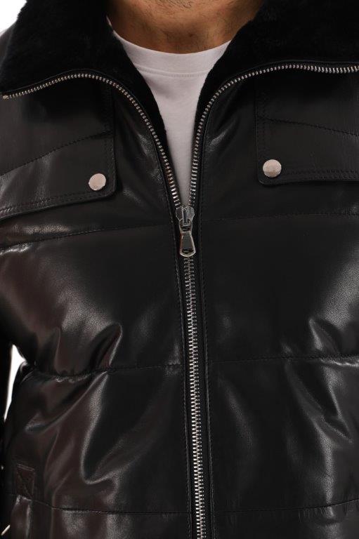 detail Pánská kožená zimní bunda