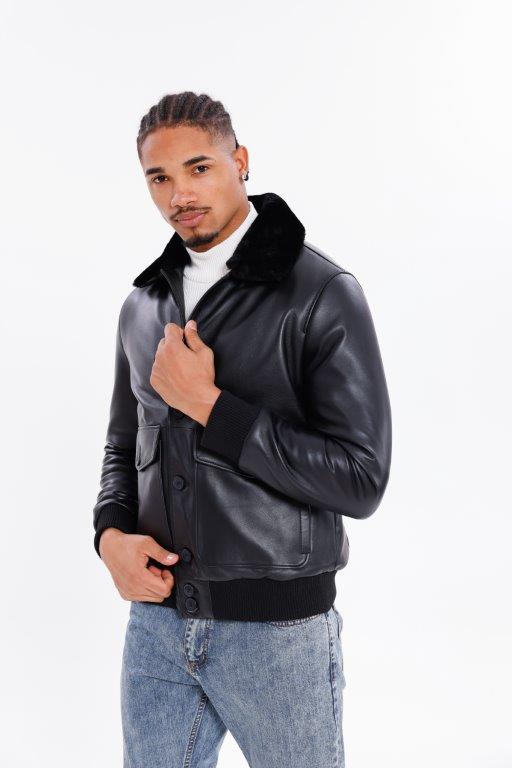 detail Kožený pánský bluson s pravou kožešinou, VĚTŠÍ VELIKOST