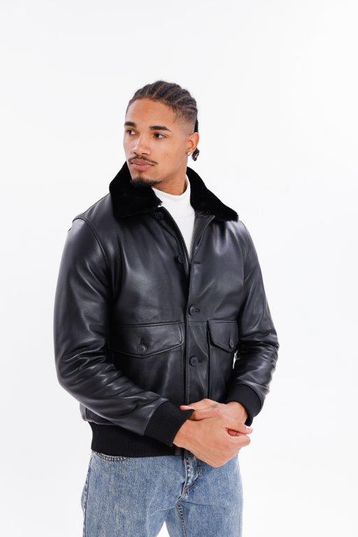 detail Kožený pánský bluson s pravou kožešinou, VĚTŠÍ VELIKOST