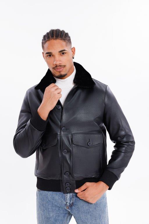 detail Kožený pánský bluson s pravou kožešinou, VĚTŠÍ VELIKOST
