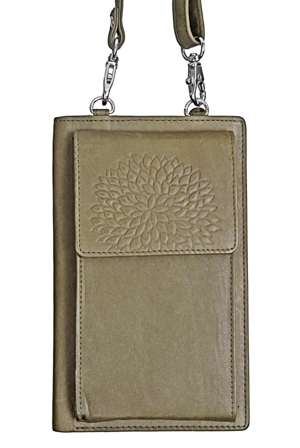 detail kožená taštička na mobil a doklady