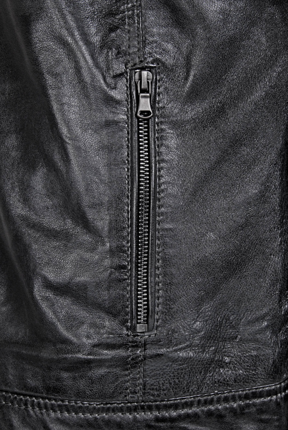 detail Kožená pánská bunda, límec, prodloužený rukáv, VĚTŠÍ VELIKOST