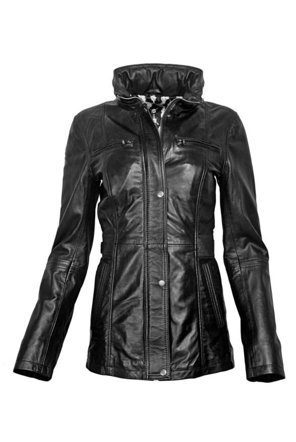 detail Delší dámská kožená bundička, VĚTŠÍ VELIKOST