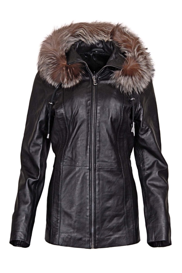 detail Dámská delší kožená bunda s kožešinou