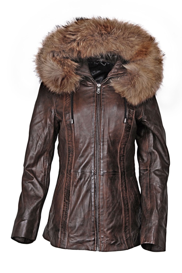 detail Dámská delší kožená bunda s kožešinou
