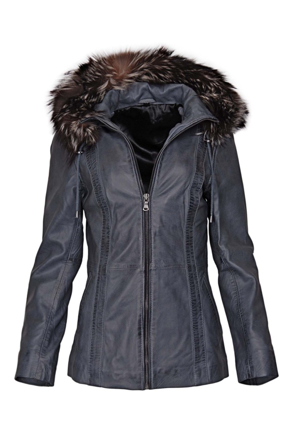 detail Dámská delší kožená bunda s kožešinou