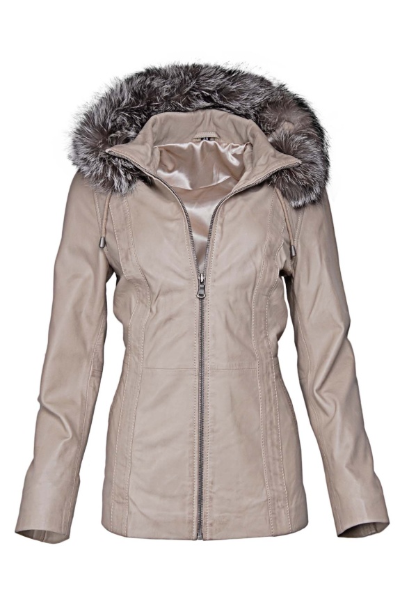 detail Dámská delší kožená bunda s kožešinou