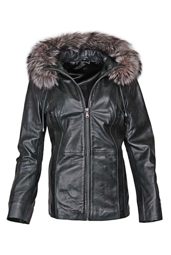 detail Dámská delší kožená bunda s kožešinou