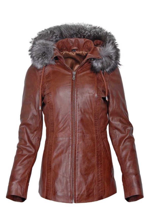 detail Dámská delší kožená bunda, větší velikost