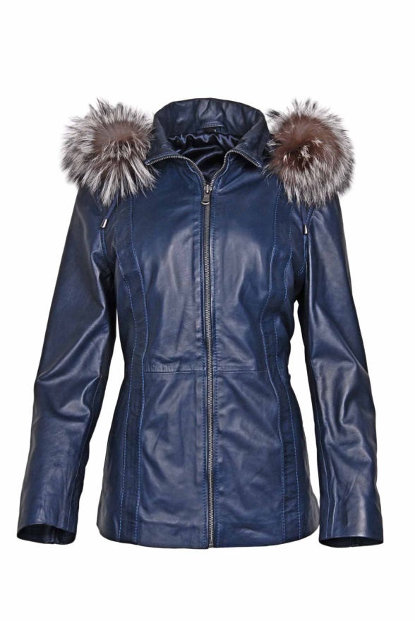 detail Dámská delší kožená bunda, větší velikost
