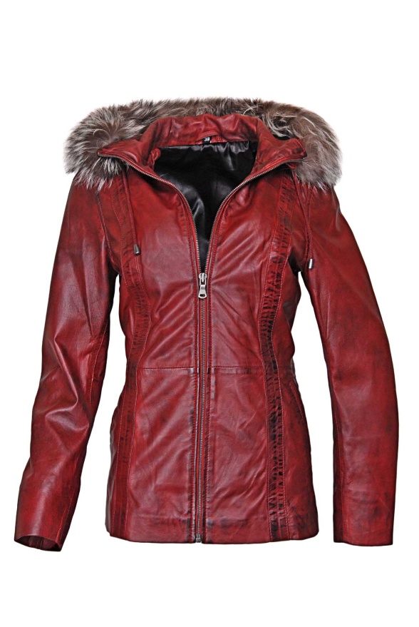 detail Dámská delší kožená bunda, větší velikost