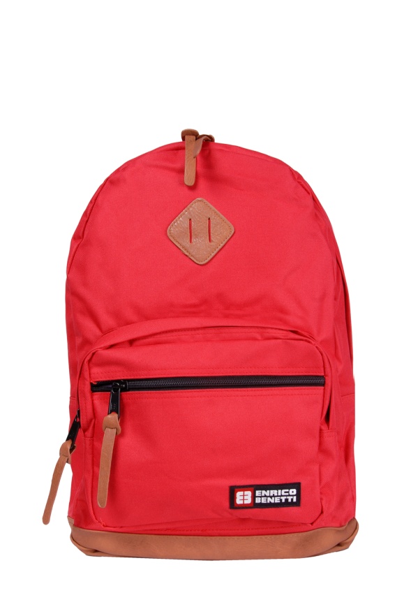 detail Textilní batoh s koženkovými doplňky