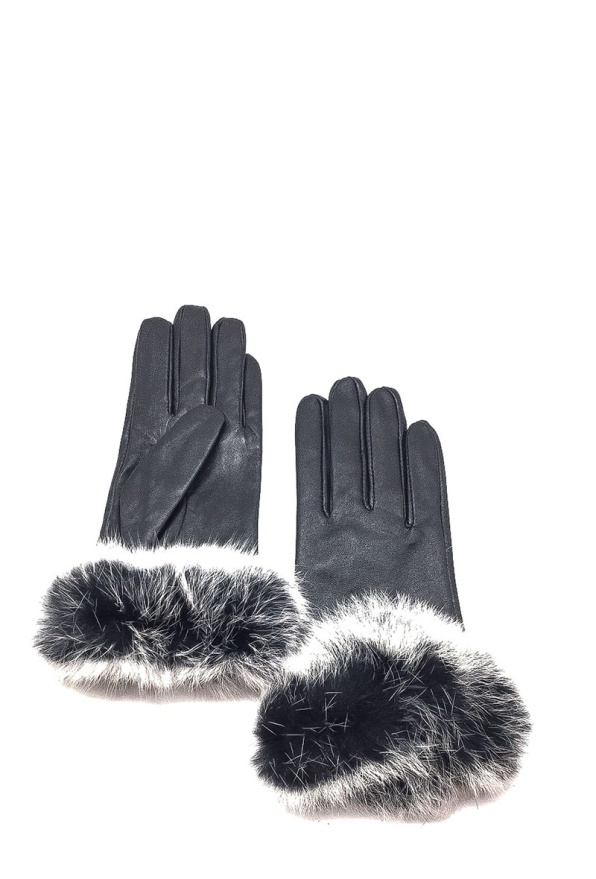 detail Kožené dámské rukavice s králičí kožešinou